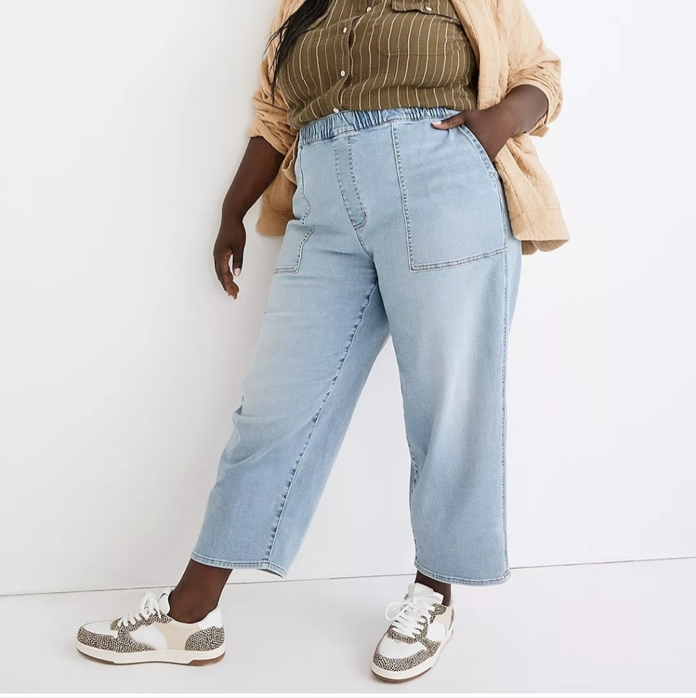 Madewell Plus Pull-On Relaxed Elastic Waist High Rise Denim Jeans Sz 2x Light